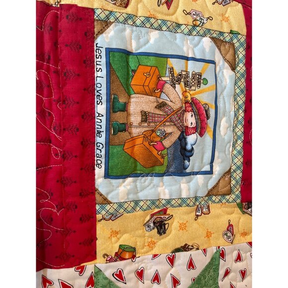 Child’s Quilt Jesus Loves Annie Grace Machine Embroidered Cotton Handmade - Picture 3 of 8